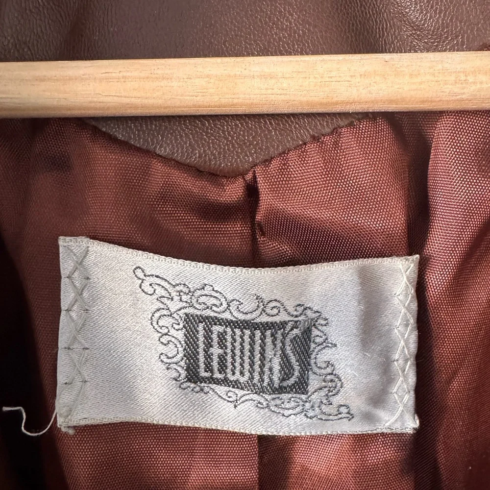 Vintage 70s Luxury Brown Genuine Leather Coat with Large Fur Collar Size XS - Picture 3 of 9